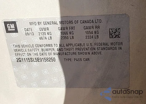 2014 Chevrolet Impala 1Lt z USA, uszkodzony, nr VIN 2G1115SL5E9158250